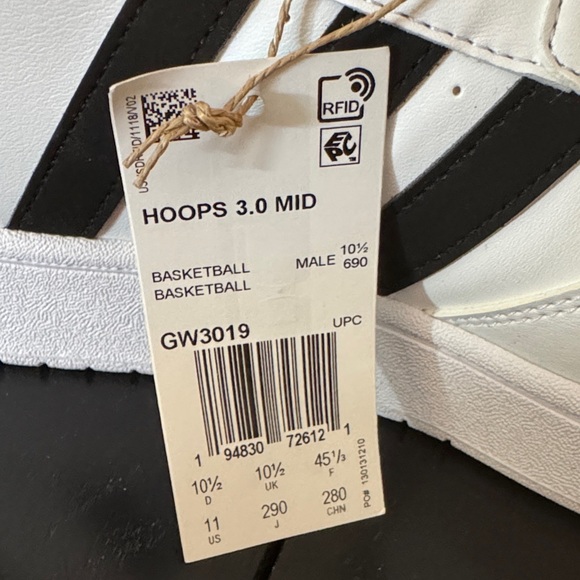 NEW - Adidas Hoops 3.0 MID - White/Black Men’s size 11 - with box - Basketball - Picture 4 of 14
